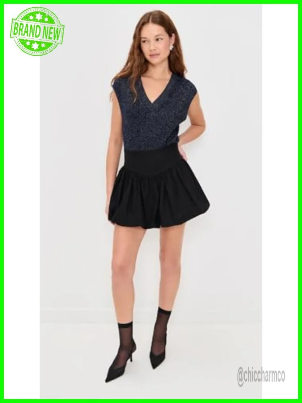 Metallic V-Neck Knit Sweater Vest Sleeveless